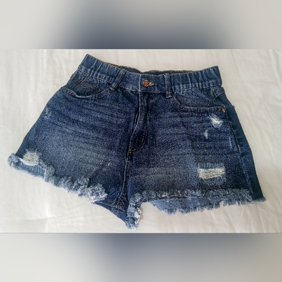 "sincerely jules" elastic waist distressed denim shorts - Picture 1 of 4